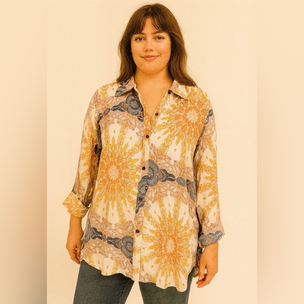 Style & Co Women’s Blouse Shirt Small Multicolor Floral Print Roll Tab Sleeve